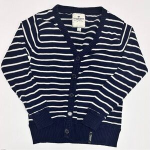 VINTAGE Fit American Manor Blue/White Striped Cardigan Sweater Size XL Preppy